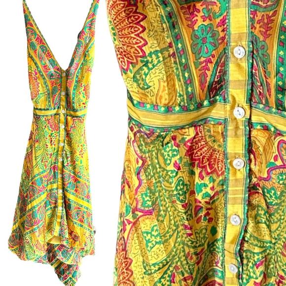 Urban Outfitters Yellow and Green Mini Dress - Picture 1 of 6